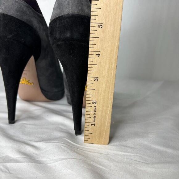 Prada Women's Gray Suede Lace-Up Booties Size 37.5 Italy High Heel Platform - Picture 10 of 10